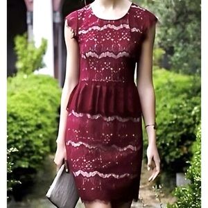 Anthropologie Maeve Elsa Burgundy Lace Peplum Lined Dress Size XS